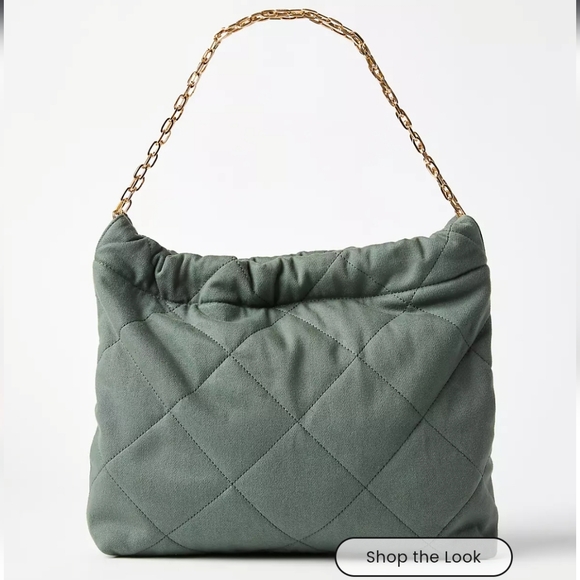 LOFT Handbags - LOFT Quilted Hobo Bag - Dark Green Shoulder Bag with Gold Chain - NWT